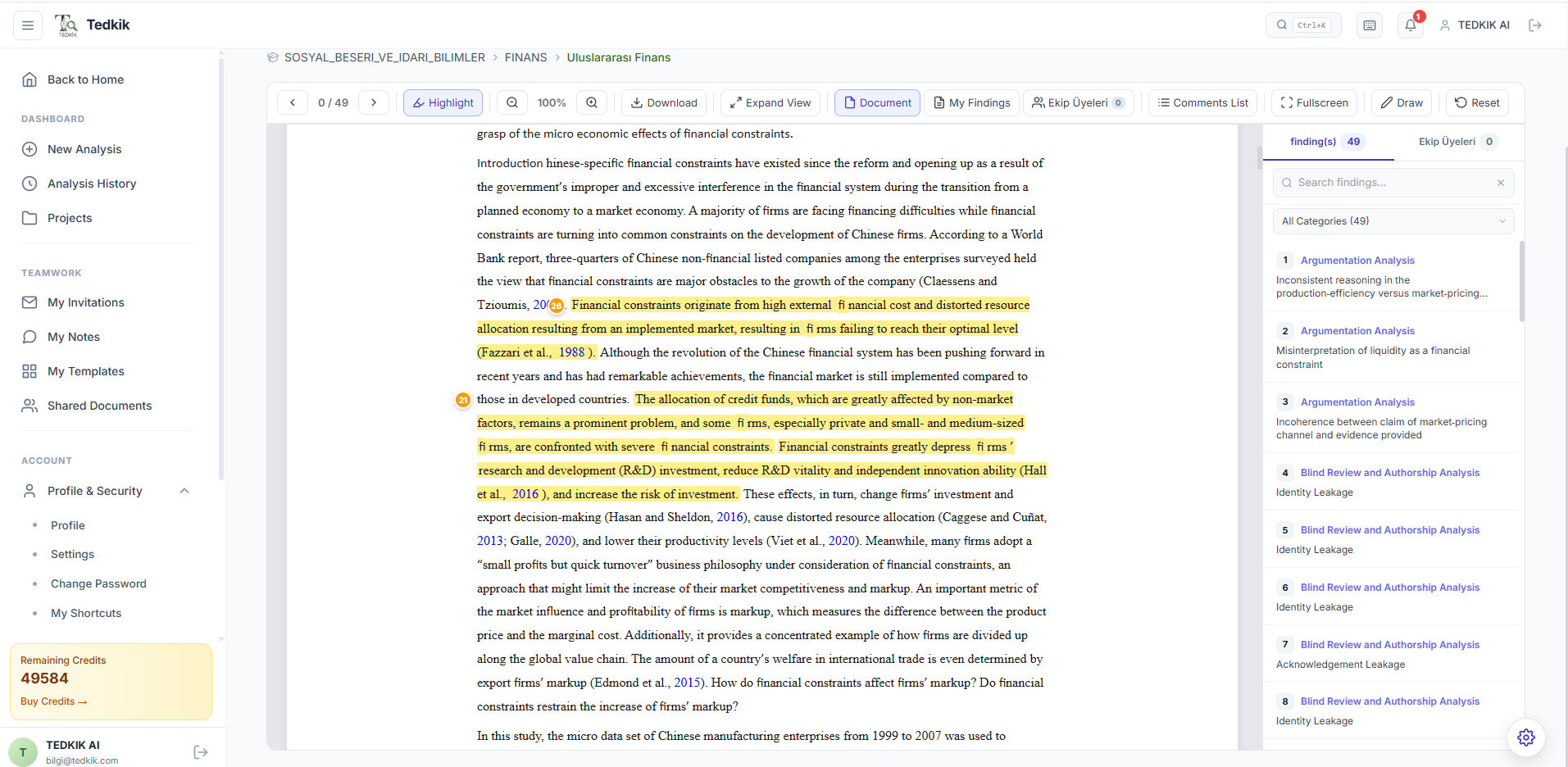Tedkik analiz ekranı örneği